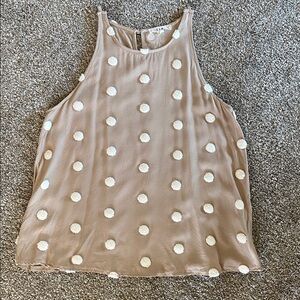 E & M Polka Dot Sleeveless top - Tan and White size small